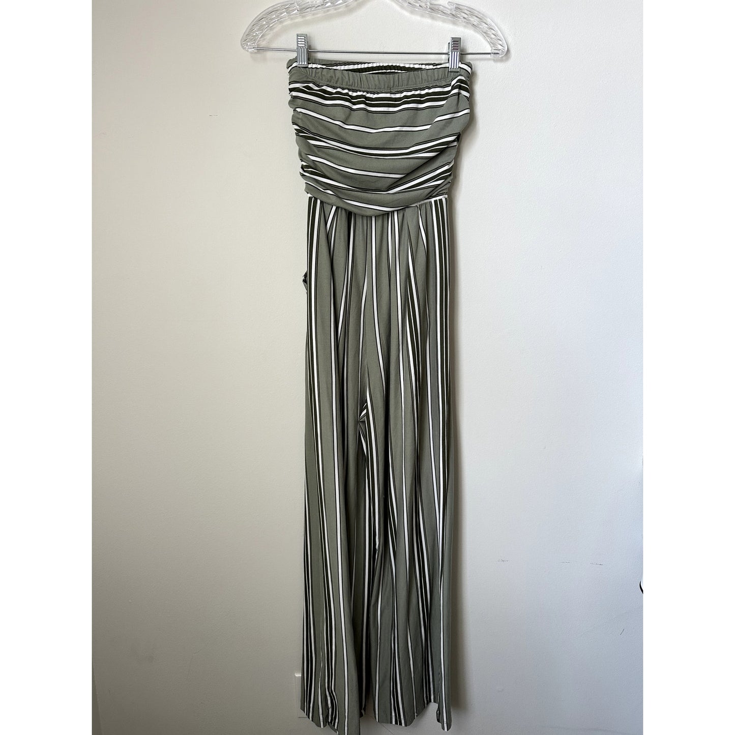 Striped Strapless Jumpsuit Green + White, Size S