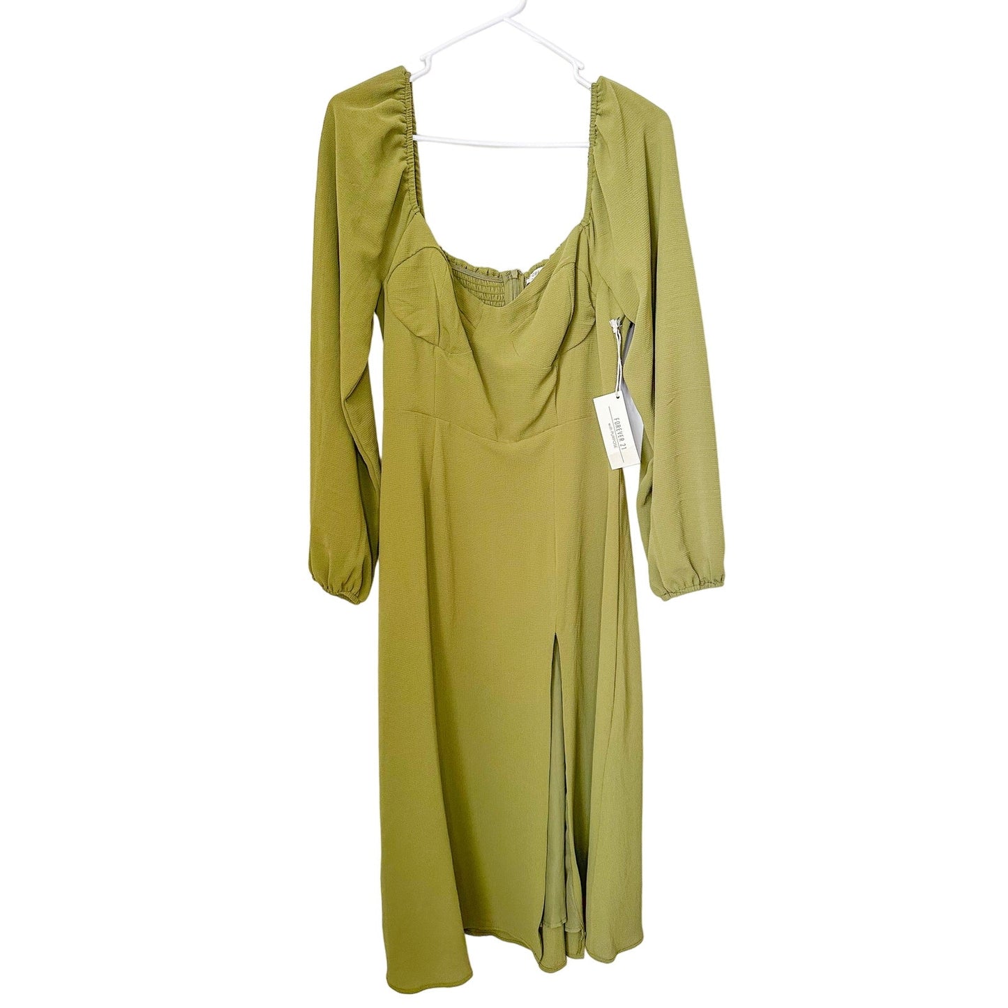 NWT Forever 21 Green Long Sleeve Midi Dress, Size M