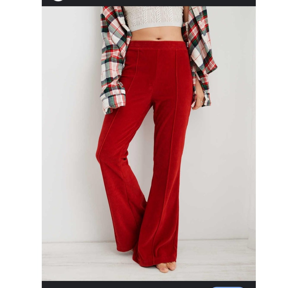 NWT Aerie On Rib Velour Flare Pant in Red, Size L