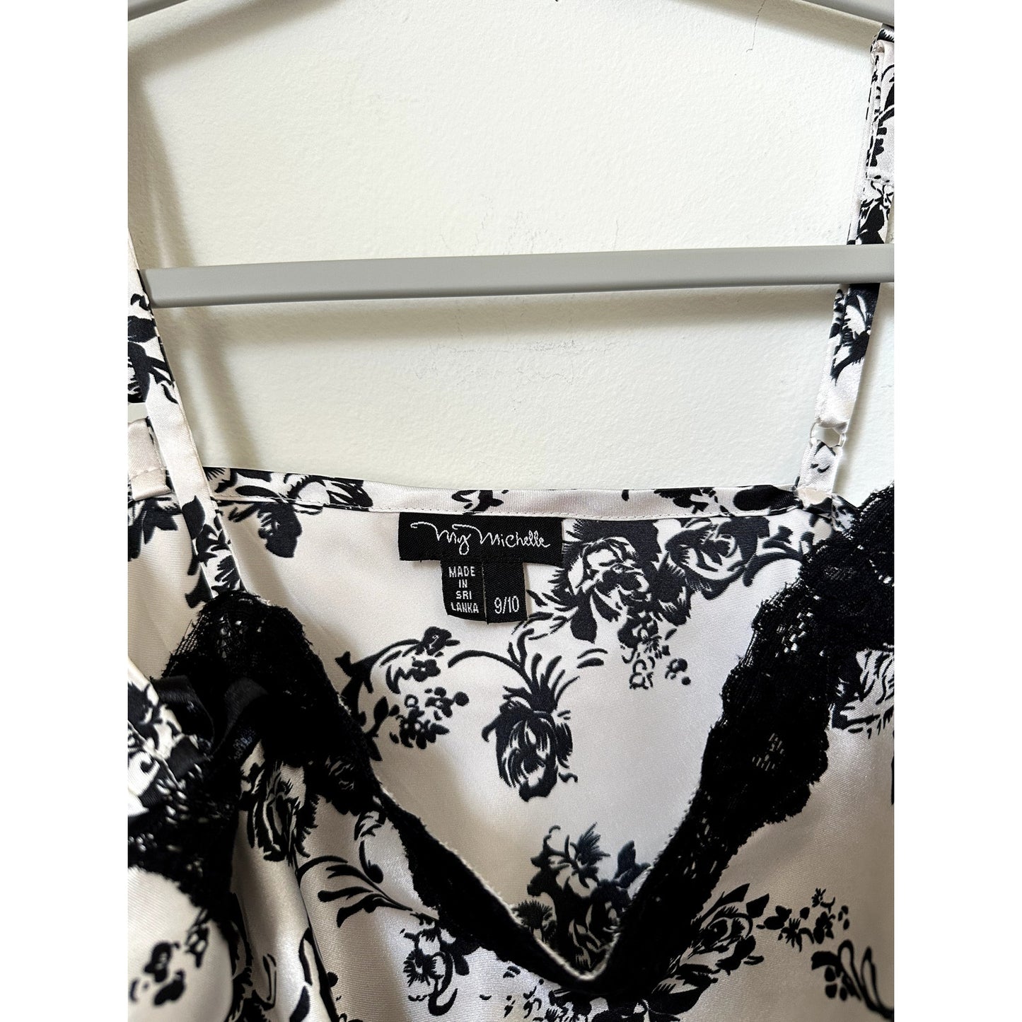Black and White Floral Satin Cami Tank, Size 9/10