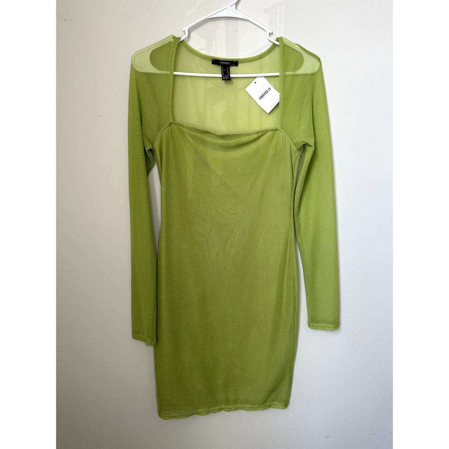 NWT Forever 21 Green Mesh Long Sleeve Dress, Size M