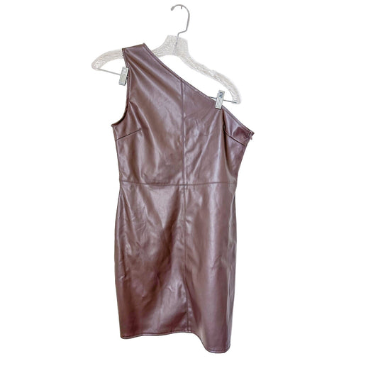 Motel One Shoulder Brown Faux Leather Mini Dress, SizeL L