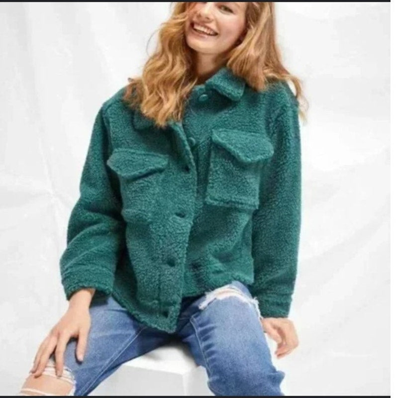 American Eagle Green Sherpa Jacket, Size M