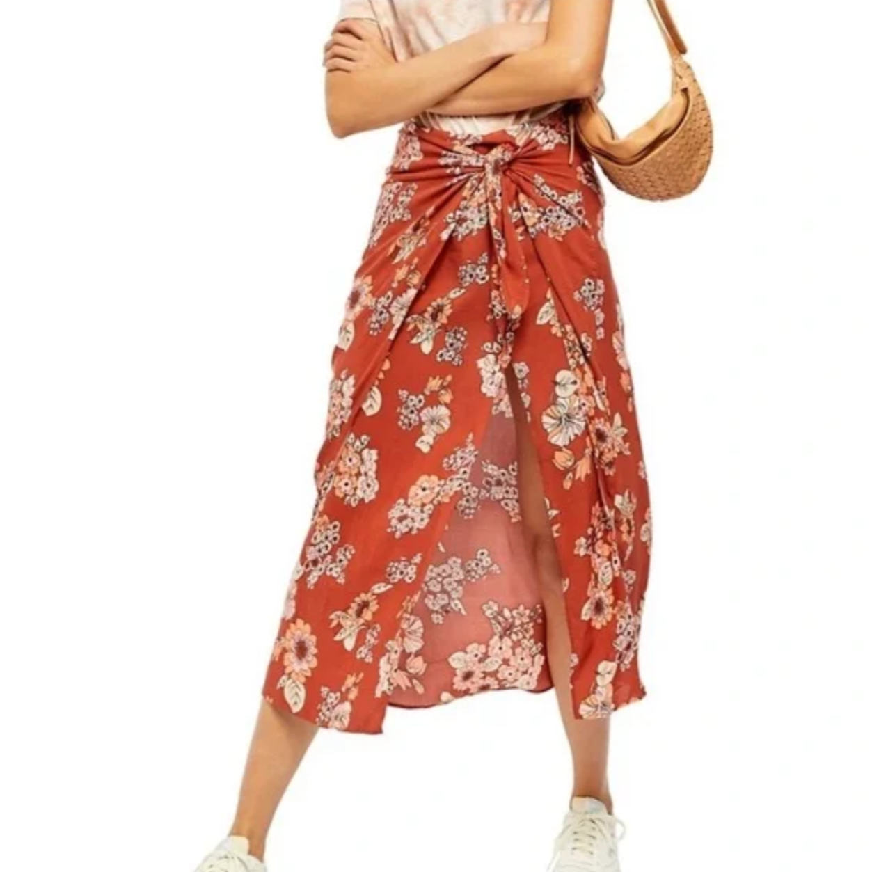 Free People Sunday Sarong Floral Wrap Midi Skirt